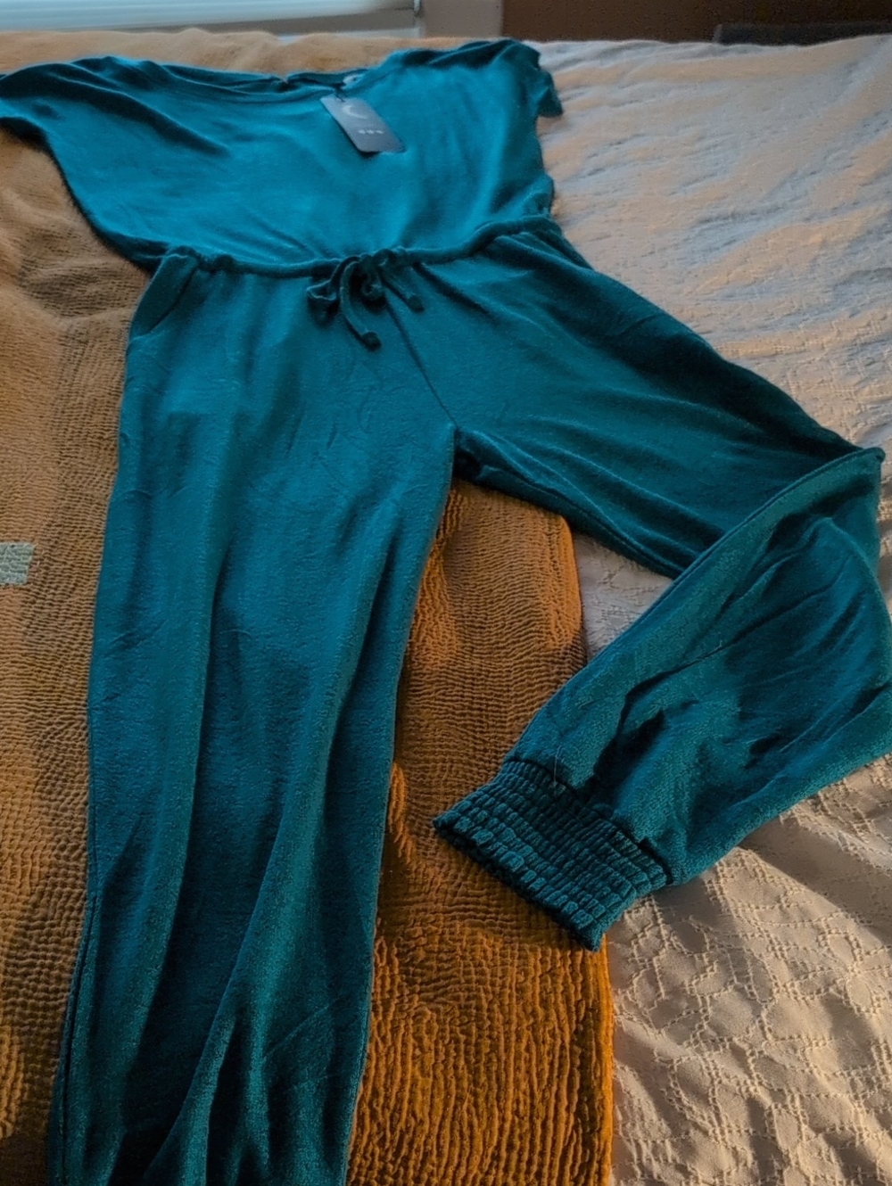 Dreamiere Lush Teal Lounge Jumpsuit with Drawstring Waist